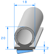 Profil 1697000 - Semelle EPDM 90sh Adh +Bulbe EPDM Cellulaire-Rlu 50m