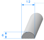 Profil 1002000 - EPDM Cellulaire - 1/2 rond 12mm - Rlu 100m