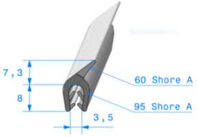 Profil 1613000 - Pince EPDM 95sh avec Lvre EPDM 60sh - Rlu 100m