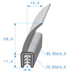 Profil 1961000 - Pince EPDM Armé 70sh avec lèvres EPDM 65sh - Rlu 50m