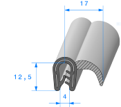 Profil 1942000 - Pince EPDM Armé+lèvre EPDM Cellulaire lat. - Rlu 50m