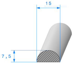 Profil 1060000 - EPDM Cellulaire - 1/2 rond 15mm - Rlu 50m