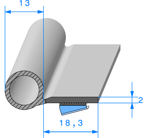 Profil 1790000 - Semelle EPDM 90sh Adh +Bulbe EPDM Cellulaire-Rlu 50m