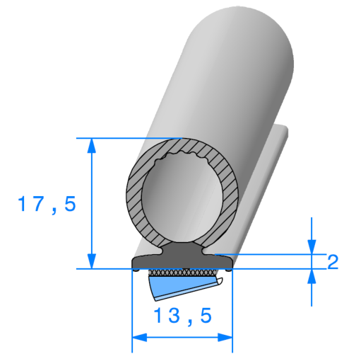 Profil 1506000 -Semelle EPDM 80sh Adh+Bulbe EPDM Cell perçé - Rlu 40m