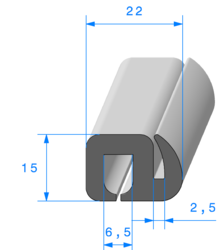 Profil 1256000 - EPDM Noir 70sh - 6,5x2,5 - Rlu 30m