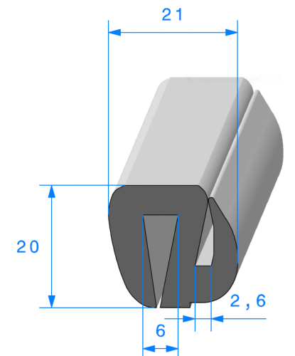 Profil 1255000 - EPDM Noir 80sh - 6x2,6 - Rlu 30m