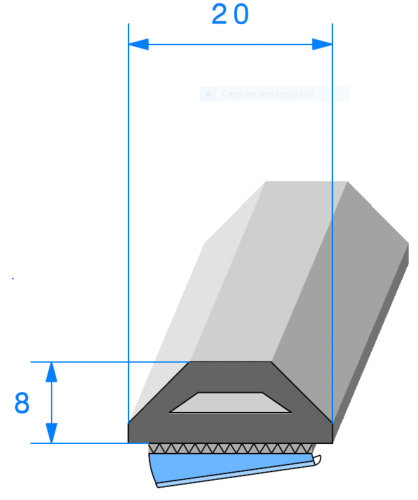 Butoir 1483000 - EPDM 70sh + Adhésif - 20x8mm - Rlu 50m