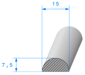 Profil 1060000 - EPDM Cellulaire - 1/2 rond 15mm - Rlu 50m